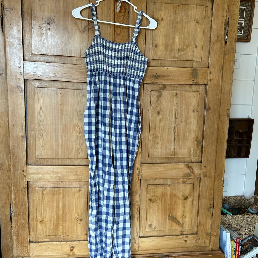 Nom Maternity Blue and White Gingham Jumpsuit